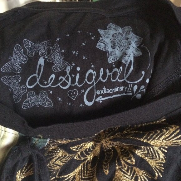 Desigual Womens Top Medium Black Multicolor Floral Print Glitter Long Sleeve - Picture 5 of 7